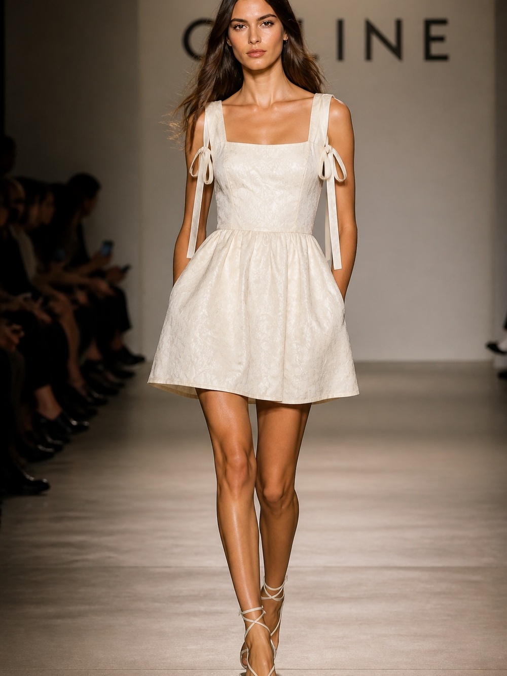 Cider Ivory Tie-Shoulder Square-Neck Mini Dress